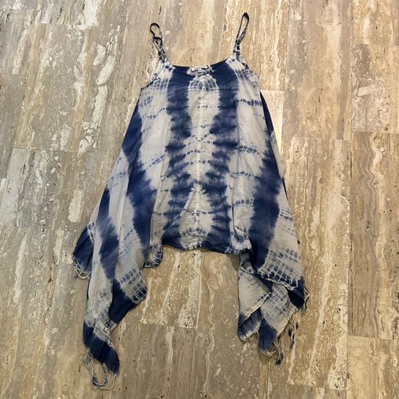 Patrons of Peace Blue & White Tie Dye Tie-dye Tunic with Spaghetti Straps. - Picture 6 of 9